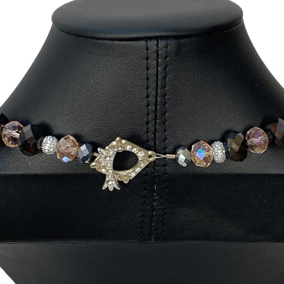 Handmade One of a Kind Grey and Pink Beaded Flower Necklace - Picture 3 of 7